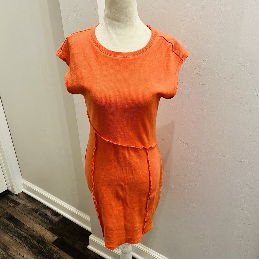 Circus NY Women’s Dress Size Large Frayed Short Sleeve Orange (A0130)